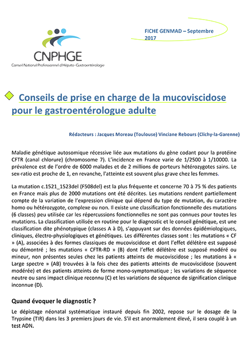 Fiche GENMAD_Conseils de prise en charge du syndrome de la mucoviscidose pour le gastroentérologue adulte_Couv_2017.png