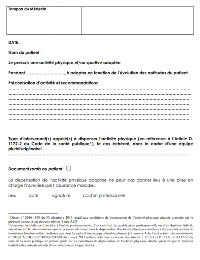ANNEXE 11 : Formulaire de prescription d’Activité Physique Adaptée (APA)